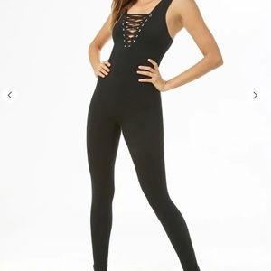 Plunging Lace-Up Jumpsuit